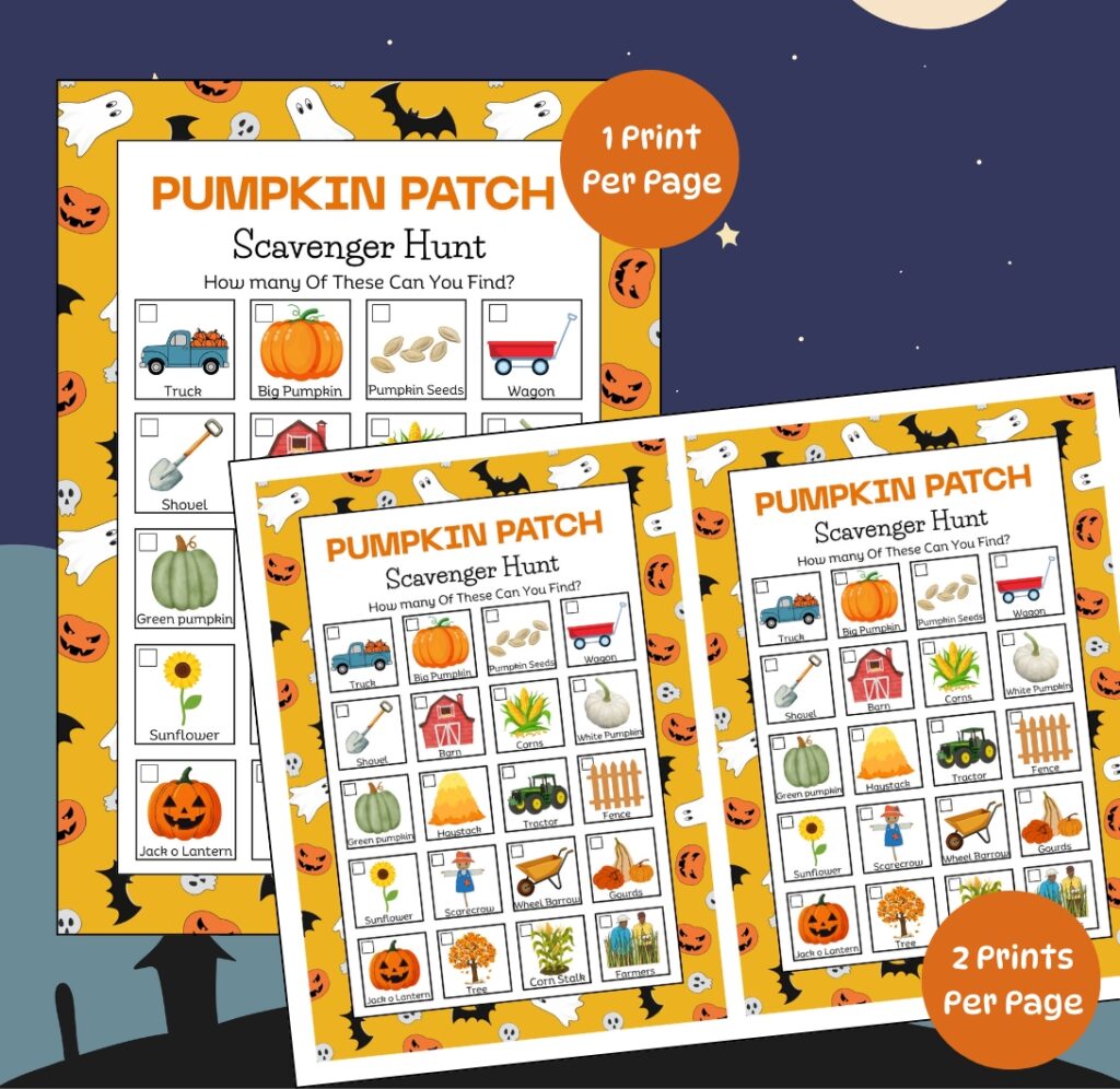 Pumpkin Patch game with 1 print per page and 2 prints per page