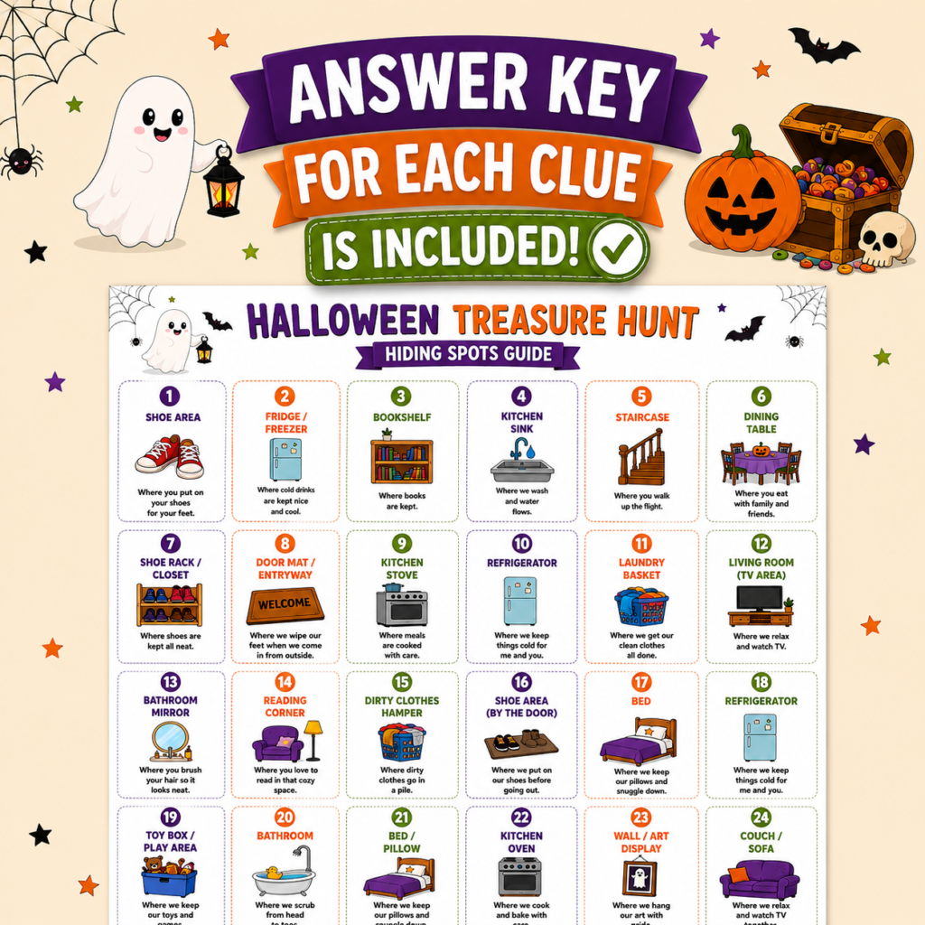 Halloween printable game with answer key sheet