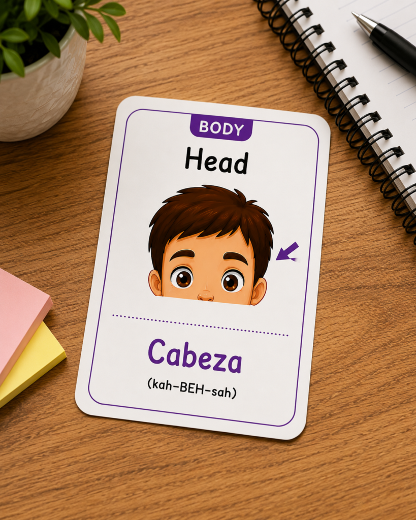 body parts bilingual flashcards.