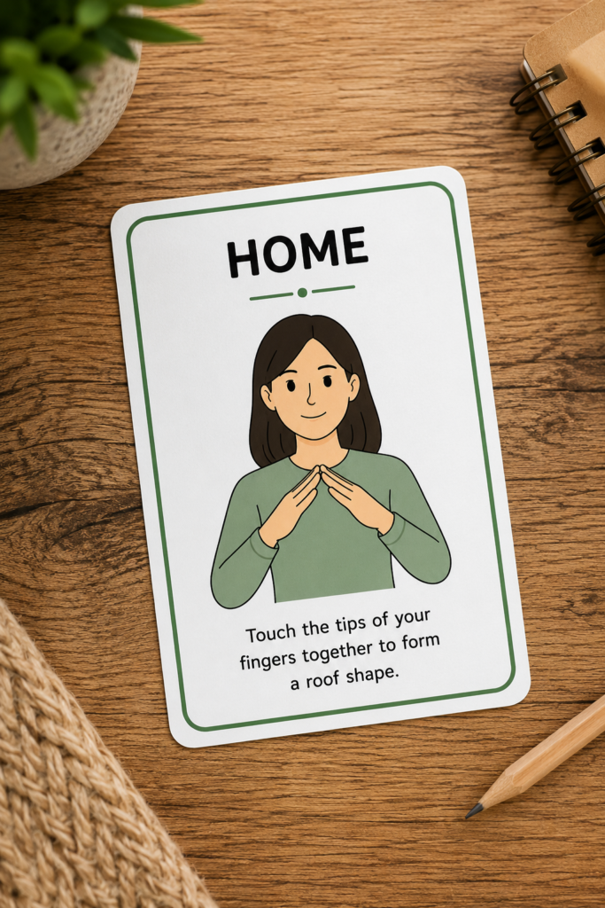 Printable ASL flashcards for kids learning American Sign Language.
