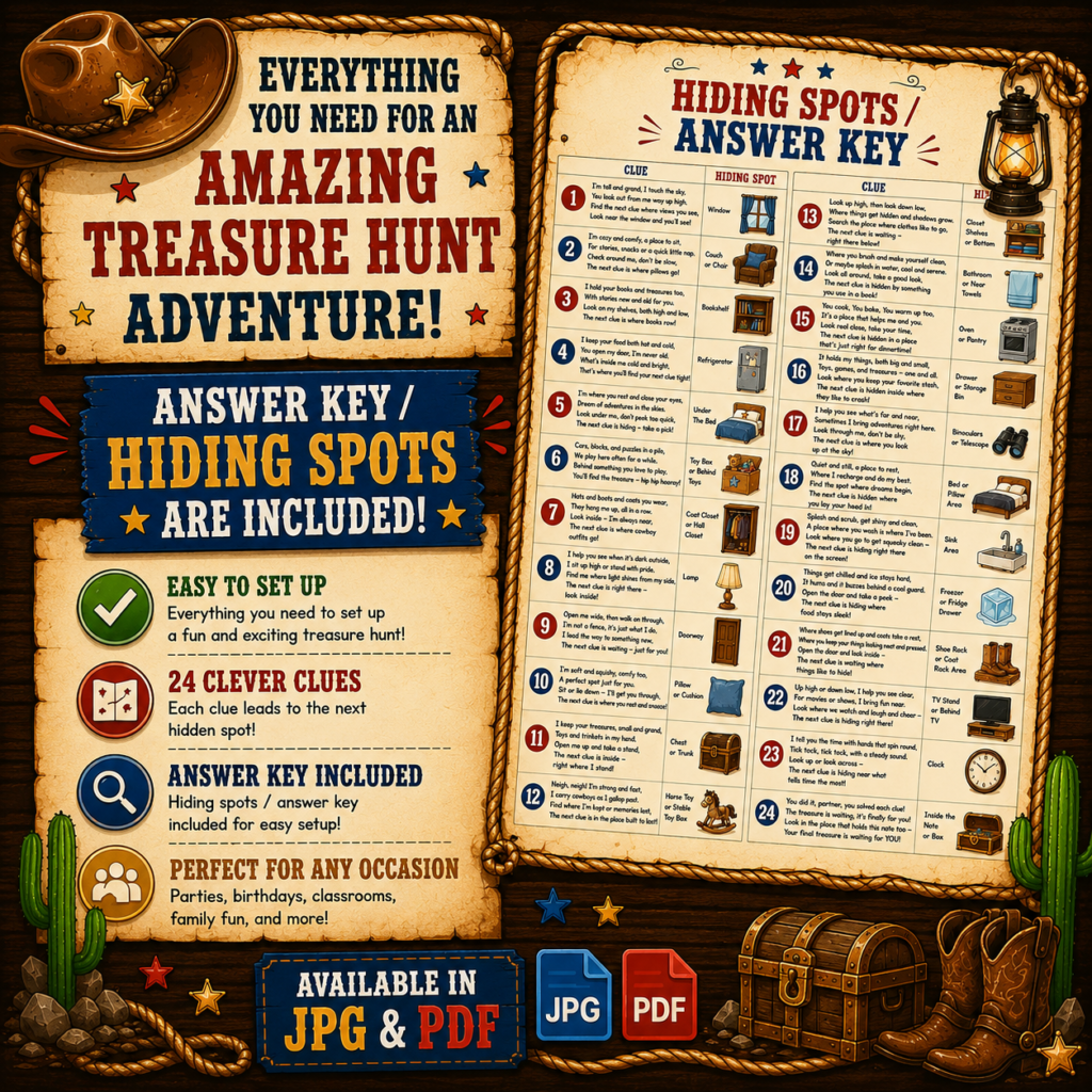 Cowboy Scavenger Hunt With Answer Key Sheet.
