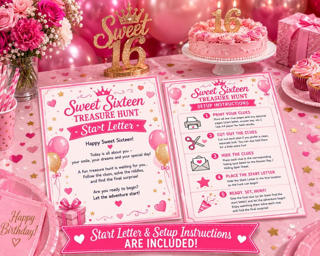 Sweet Sixteen treasure chest filled with birthday surprises.