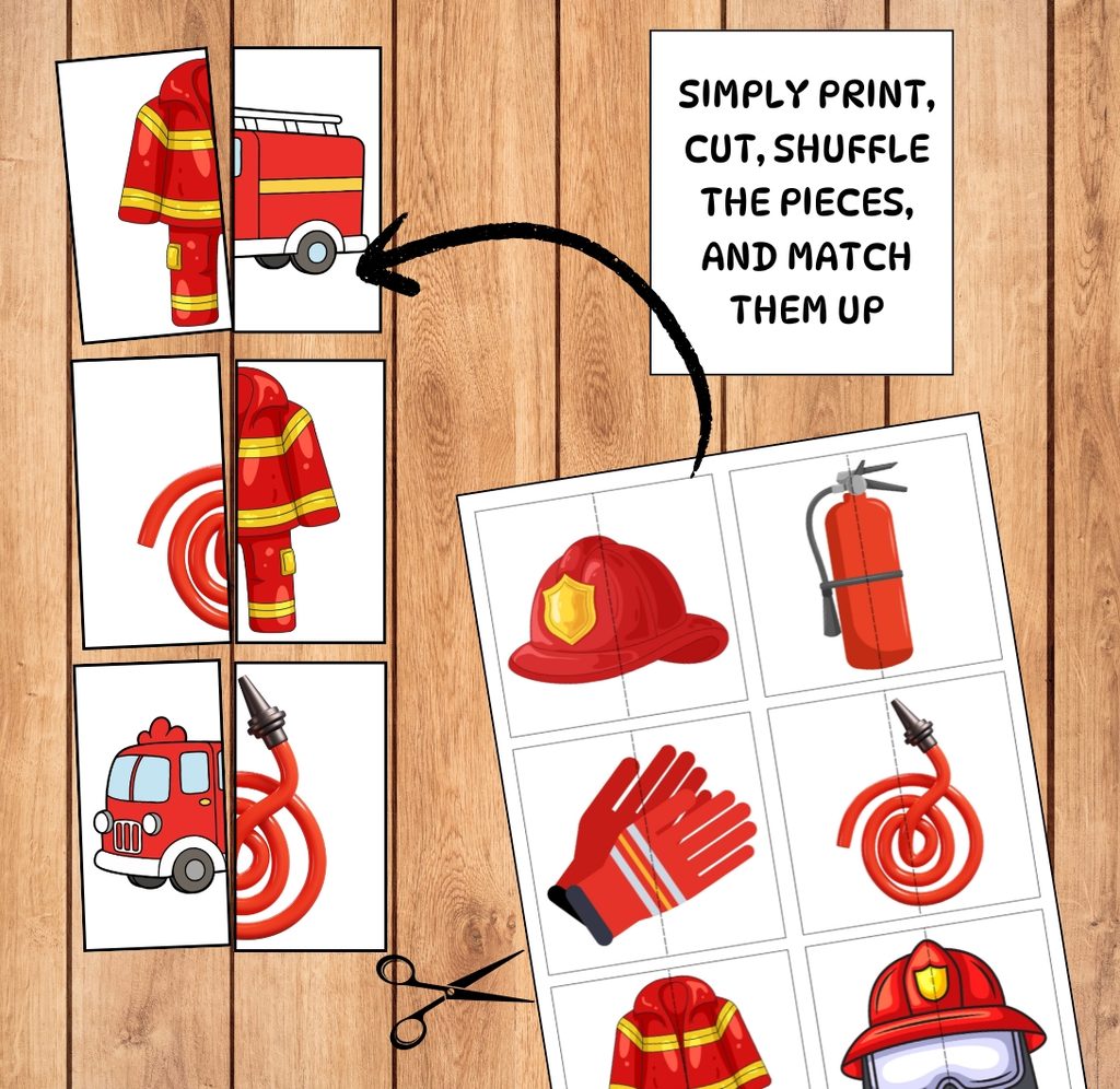 Printable firefighter matching game cards for kids